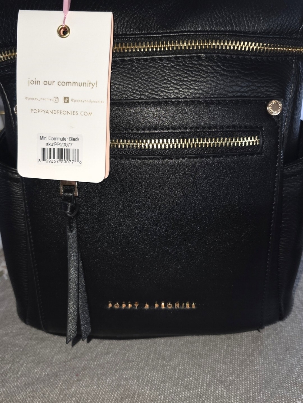 Poppy & Peonies Mini Commuter Black Women's Backpack